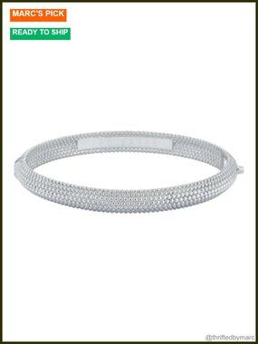 Textured Silver-Tone Plated Brass Bangle Bracelet with Hinge Closure